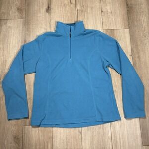 Lands' End Women's Fleece Pullover Large 14-16 Light Blue Quarter Zip